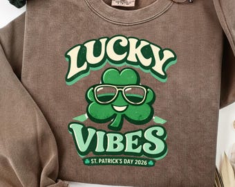 Lucky Vibes Shamrock SVG PNG, Retro Clover St. Patrick's Day Graphic (Digital Download)