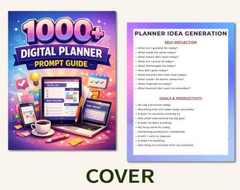1000+ Digital Planner Prompts, Productivity Planner Guide, Goal Setting Workbook, Habit Tracker Prompts, Self Improvement Planner, Canva PDF