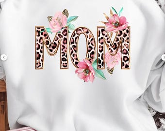 Leopard Floral Mom PNG Design, Pink Gold Sublimation (Instant Download)