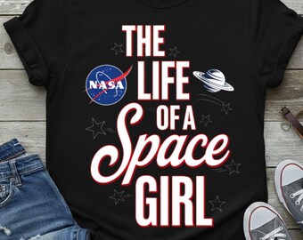 Space Girl NASA Inspired Shirt Design, Cosmic Graphic (Instant Download)