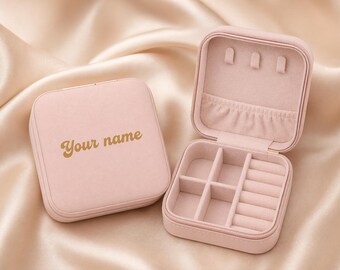 Personalized PU Leather Jewelry Travel Case, Custom Name Organizer for Her