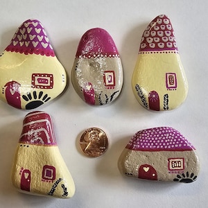Set of 5 village inspired painted rocks