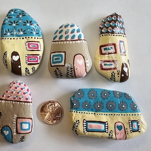 Set of 5 village inspired painted rocks