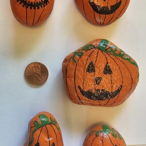 Set of 5 hand painted Jack-o-lantern pumpkin painted rocks