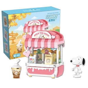 Snoopy Milk Tea Shop Building Blocks Set - Cute Cartoon Bricks for Collectors & DIY Fun - Boba Tea Themed Small Blocks, Kawaii Desk Decor
