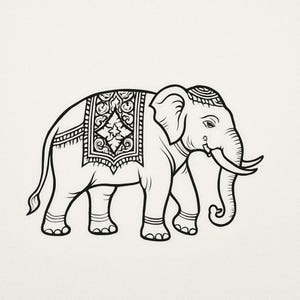 Thai Elephant Line Art | Traditional Asian Elephant Illustration | Cultural Wall Art Printable | Boho Animal Decor
