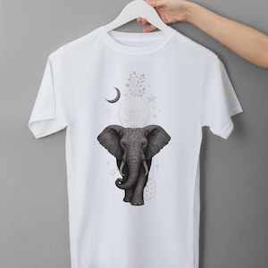 Boho Elephant Graphic Tee - Mandala Line Art Shirt, Spiritual Animal Totem, Fine Line Drawing, Minimal Unisex Yoga Gift