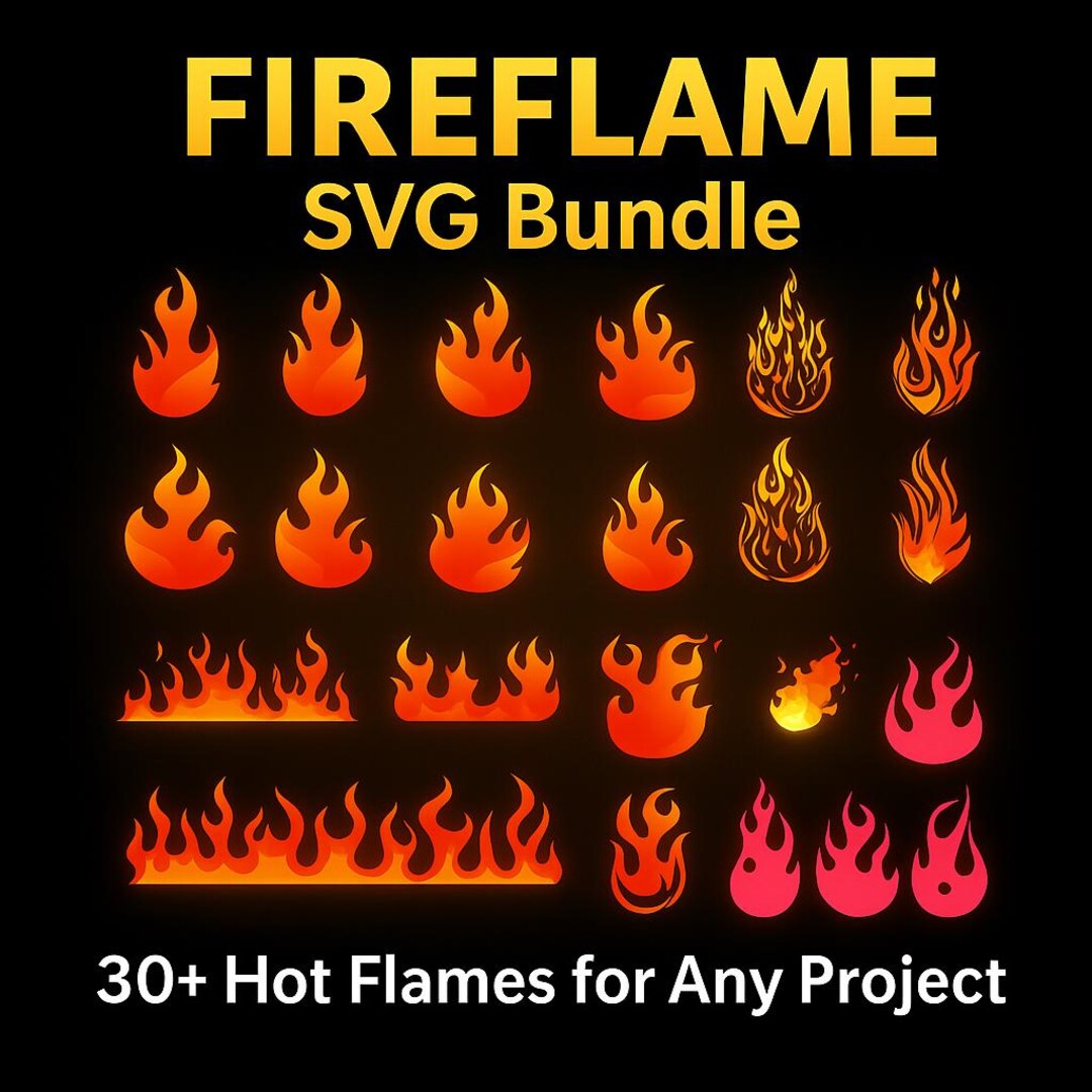 Fire Flame Bundle ZIP SVG PNG Clipart Hot Fire Designs Digital Download ...
