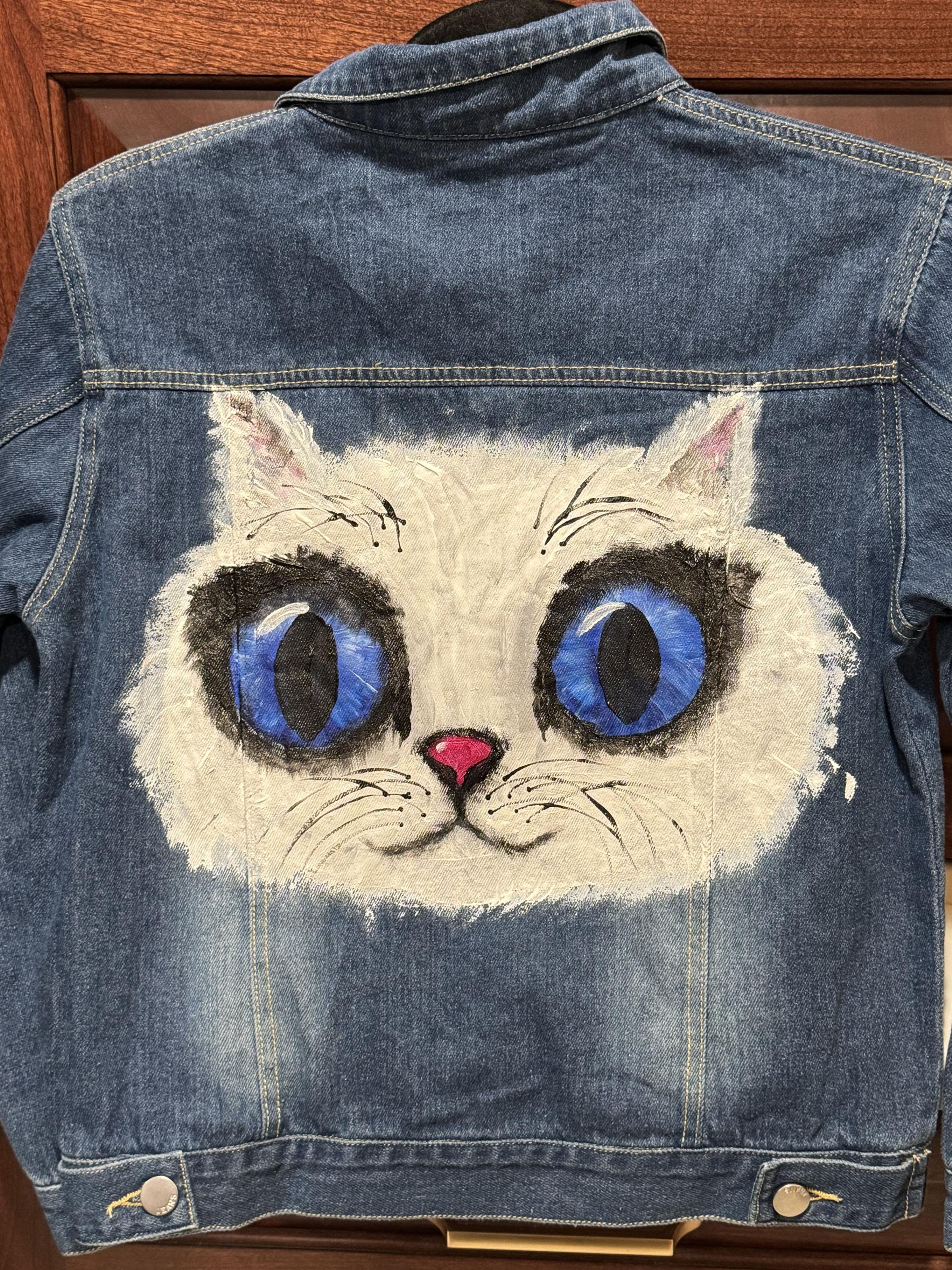 Jacket - Hand-painted Denim - Cat Jacket • Unique - Wearable Art 