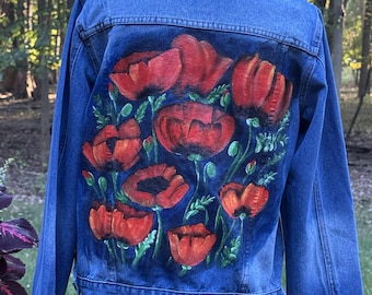 Repurposed Denim Jacket • Poppy Flower Dreams - Etsy