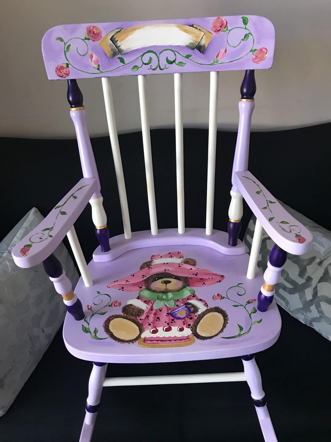 Hand-painted Children’s Rocking Chair - Lavender Teddy Bear Design - Etsy