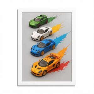 Framed Race Car Wall Art for Kids Room | Colorful Boys Nursery Decor | 12x16 Poster Print for Playroom, Baby Room, or Toddler Gift