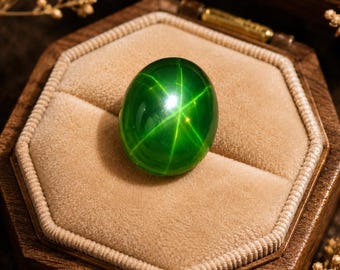 Natural Green Star Sapphire Oval Cabochon Gemstone (8-10 CT) – Sri Lanka Asterism Stone