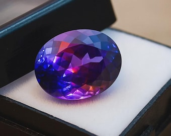 Rare 10 Ct Bi-Color Changing Sapphire Oval Natural Certified Loose Gemstone