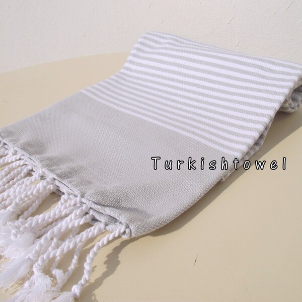 Turkishtowel-NEW Colors, Soft-High Quality,Hand Woven,Cotton Bath,Beach,Pool,Spa,Yoga,Travel Towel-Beige,White Stripes