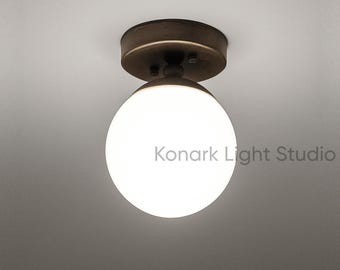 Mid-Century Modern Brass Globe Flush Mount Light | Handmade Ceiling Fixture