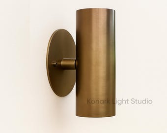 Minimalist Up Down Brass Cylinder Wall Light - Mid Century Lighting Sconce