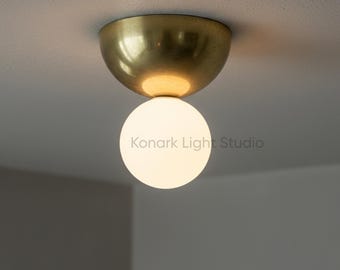 Mid-Century Dome Celestial Fixture with Opal Globe | Minimalist Modern Entryway or Bathroom Sconce