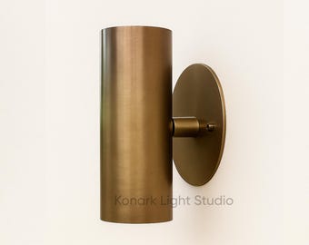 Minimalist Brass Wall Sconce: Up Down Cylinder Light