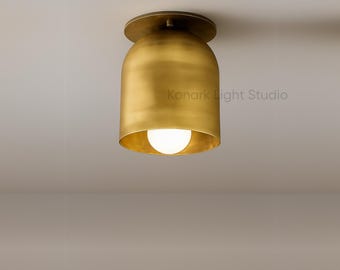Brass Dome Flush Mount Ceiling Light: Mid-Century Modern Hallway Fixture