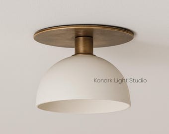 Modern Solid Brass Flush Mount Ceiling Light: White Dome Shade Light, Ceiling Light Fixture