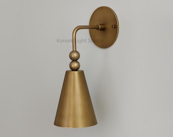 Handmade Pure Brass Conical Wall Light - Mid Century Modern Lighting Fixture | Bedroom, Hallway & Bathroom Lamp