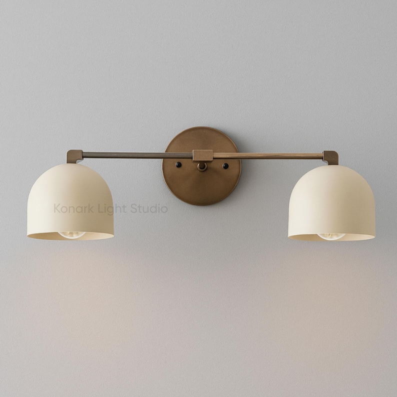 Handcrafted solid brass wall sconce detail, premium finish modern vanity wall light, mid century style brass wall lamp with glass shade