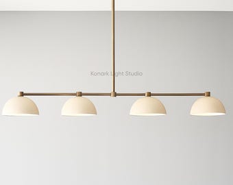 Modern Brass Linear Chandelier - Mid Century Dome Pendant Light