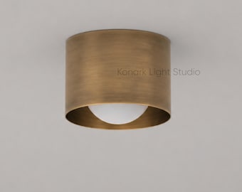 Lámpara de techo empotrada moderna de latón - Lámpara de techo tipo cúpula hecha a mano con globo de cristal