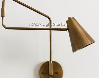Mid-Century Stilnovo Style Brass Wall Lamp - Cone Shade Vintage Lighting
