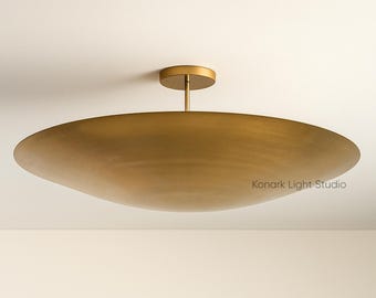 Mid-Century Modern Brass Dome Ceiling Light – Handmade Minimalist Fixture