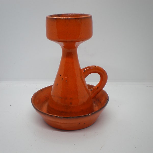 Vintage Rough Pottery Orange Candle Holder