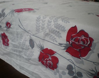 Vintage Floral Red Rose Branches Retro Tablecloth