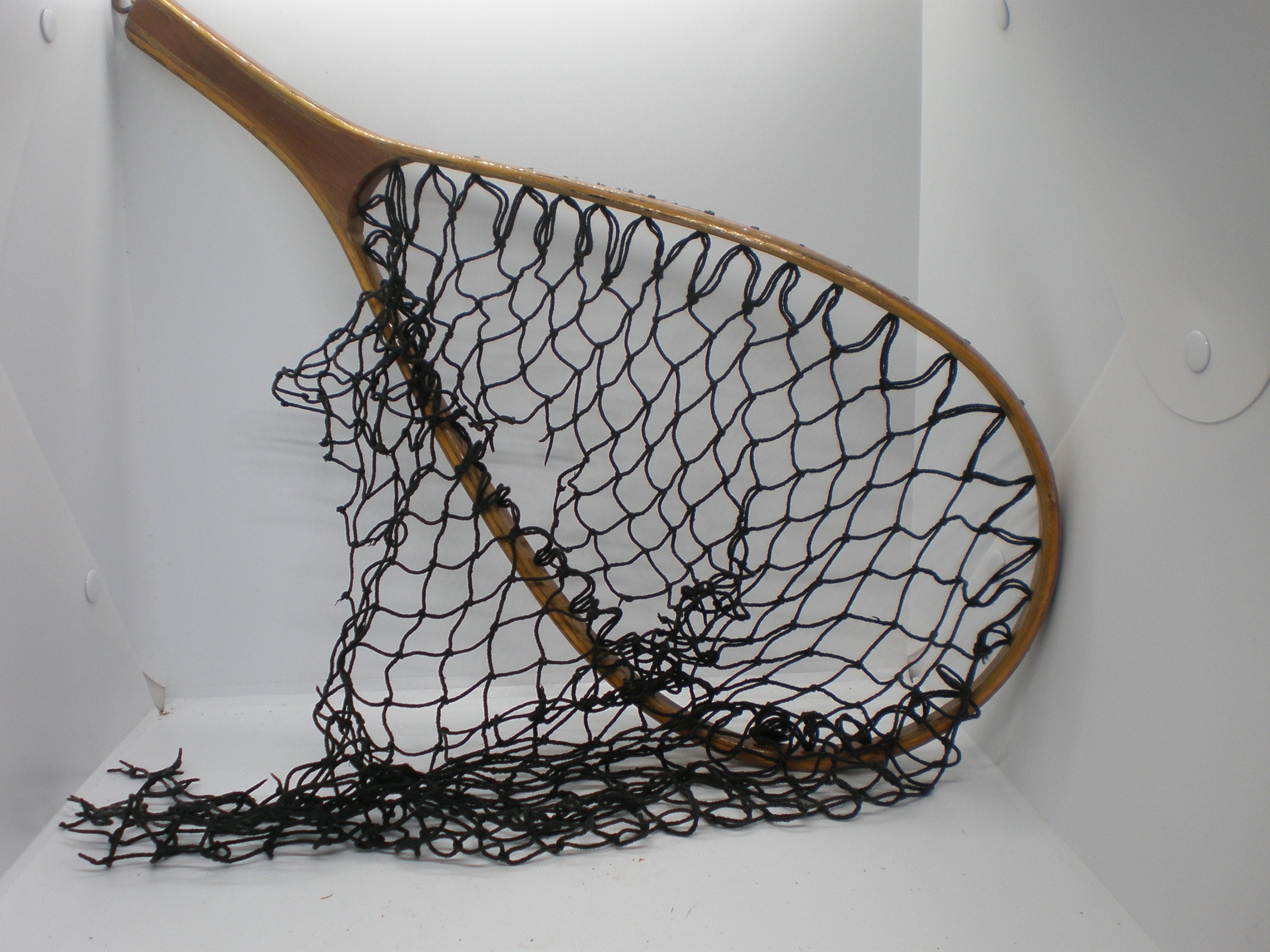 Vintage Rare Wooden Fishing Net Bent Wood Trout Net 