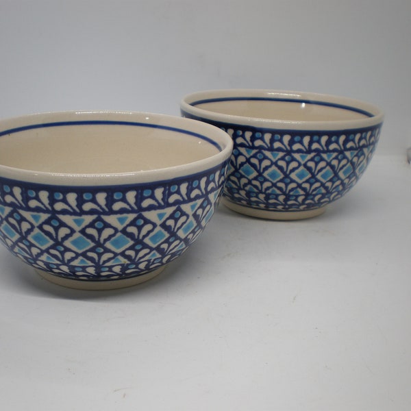 Two Vintage Boleslawiec Polish Pottery Ceramic Decorative Soup or Cereal Bowls