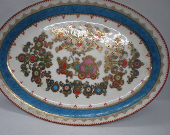 Vintage Enamel Cloisonne Oval Platter Bowl Handmade in Austria