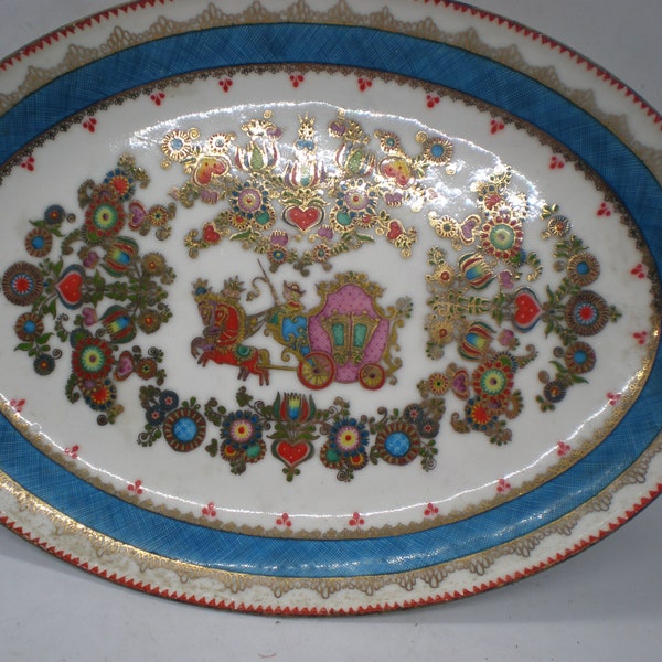 Vintage Enamel Cloisonne Oval Platter Bowl Handmade in Austria