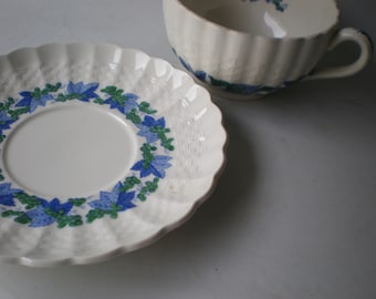 SALE Antique Set of 4 Blue and White Valencia Copeland Spode English Bone China Cups and Saucers