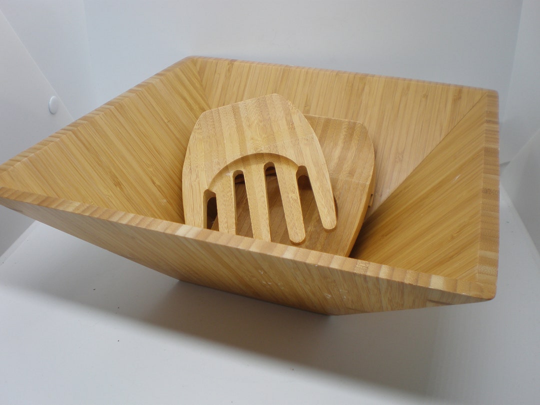 Pampered Chef Salad Bowl Set: Bamboo Wood Serving Utensils