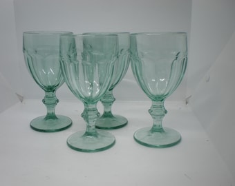 Set of 4 Vintage Aqua Blue Glass Tumblers Water Glasses