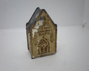 Vintage Little Old Bank Tin Box