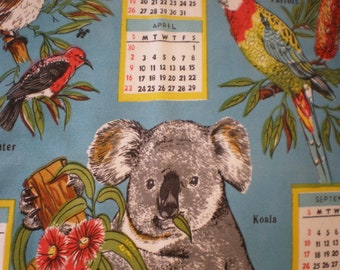 SALE Vintage 1978 Australia Koala Linen Calendar Dish Towel Tea Towel