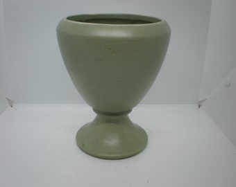 Vintage Green Ceramic Pedestal Matt Glaze Vase or Planter