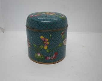 Vintage Pretty Small Cloisonne Covered Jar Tea Snuff Cylinder with Floral Design