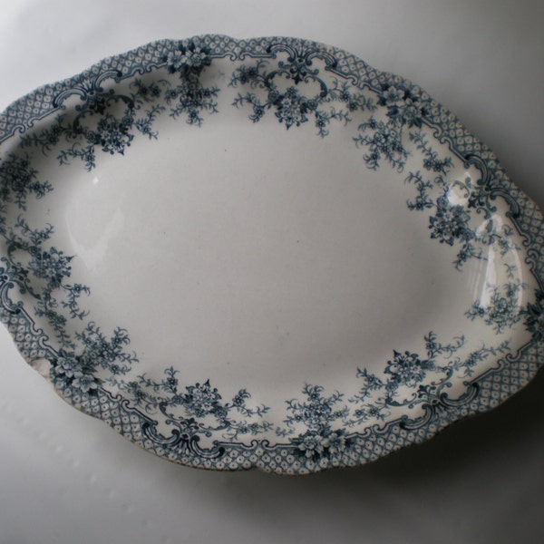 Vintage Blue Transferware Platter Blue and White Pottery