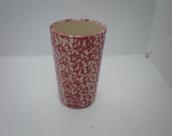 Vintage Roseville Ceramic Red Spongeware Vase Tumbler