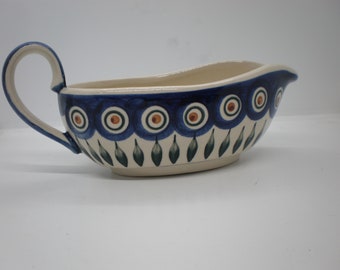 Vintage Boleslawiec Polish Pottery Gravy Boat