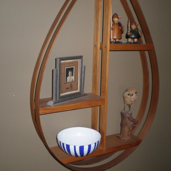 Reserved for Sam...Large Mid Century Danish Modern Retro Wood Teardrop Hanging Shelf