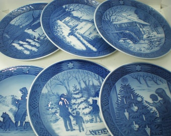 Vintage Set of 6 Royal Copenhagen Collector Plates with Hangers 1974 - 1981