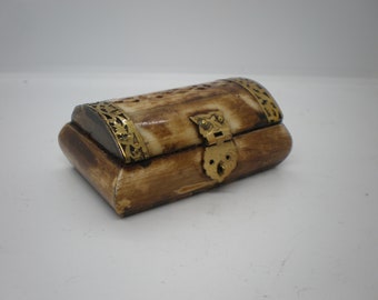 Vintage Little Antique Bone Box Jewelry or Trinket Box with Owl Clasp